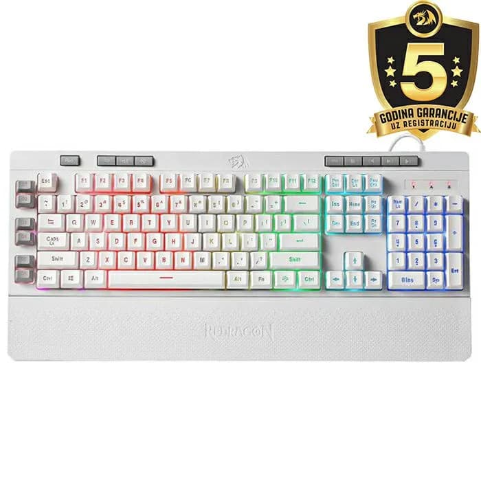 Tipkovnica Redragon Shiva K512, žičana, gaming, membranska, RGB, bijela