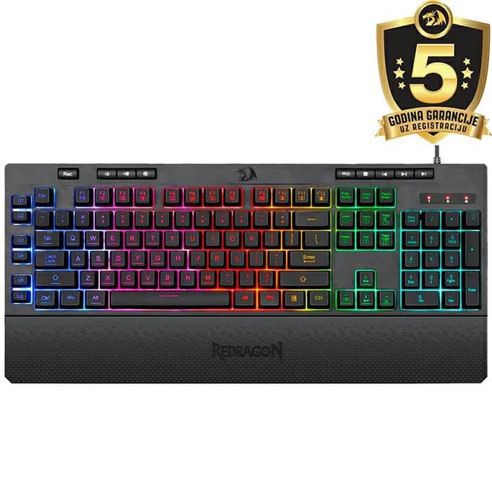 Tipkovnica Redragon Shiva K512, žičana, gaming, membranska, RGB, HR Layout, crna