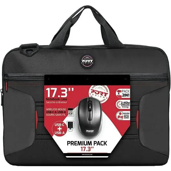 Torba za prijenosno računalo Port Premium Pack, do 17.3", crna + Port bežični miš