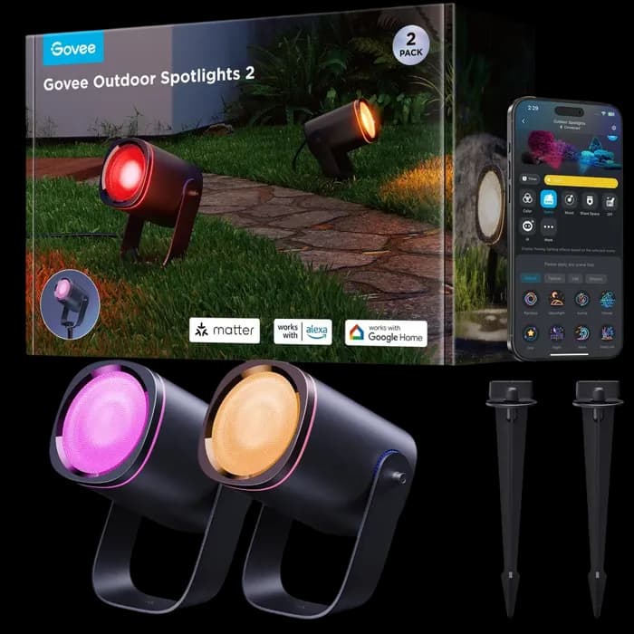 Vanjski reflektori Govee H7093, WiFi, Bluetooth, RGBICWW, 2 komada