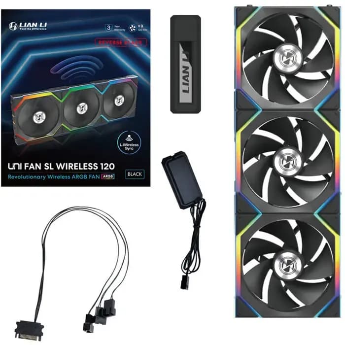 Ventilator za kućište Lian Li Uni Fan SL Wireless 120 Reverse Blade, ARGB, PWM, 120mm, crni (3 komada) + kontroler