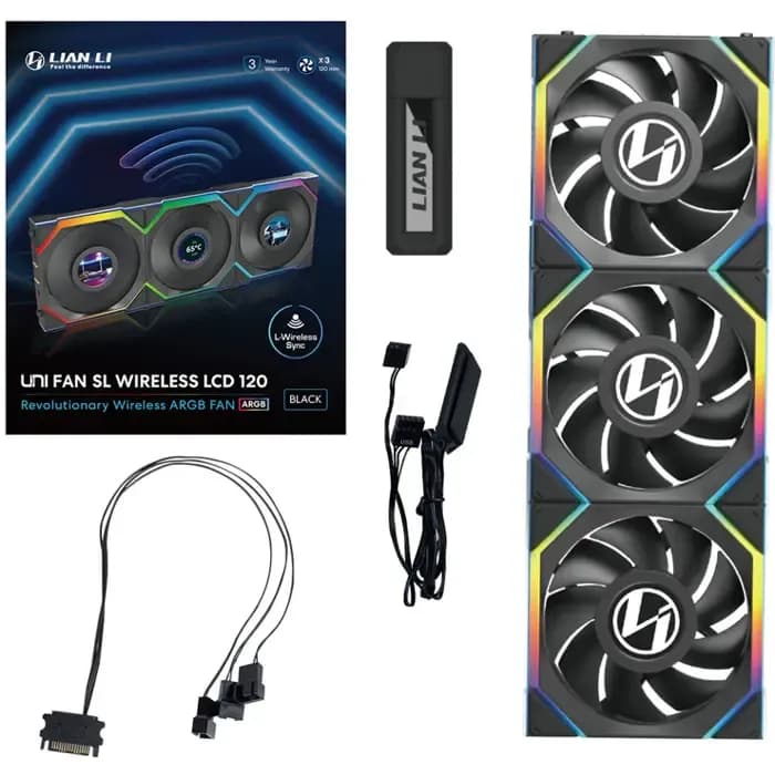 Ventilator za kućište Lian Li Uni Fan SL Wireless LCD 120, ARGB, PWM, 120mm, crni (3 komada) + kontroler