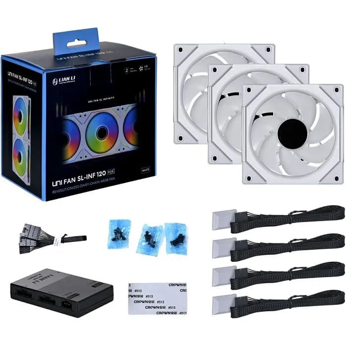 Ventilator za kućište Lian Li Uni Fan SL-Infinity 120, ARGB, PWM, 120mm, bijeli (3 komada) + kontroler