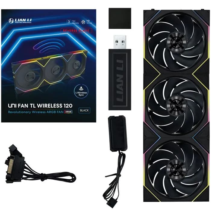 Ventilator za kućište Lian Li Uni Fan TL Wireless 120 Reverse Blade, ARGB, PWM, 120mm, Black  (3 komada) + kontroler