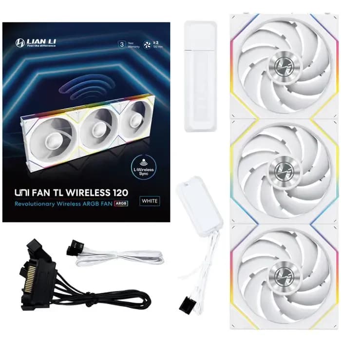 Ventilator za kućište Lian Li Uni Fan TL Wireless 120, ARGB, PWM, 120mm, bijeli (3 komada) + kontroler
