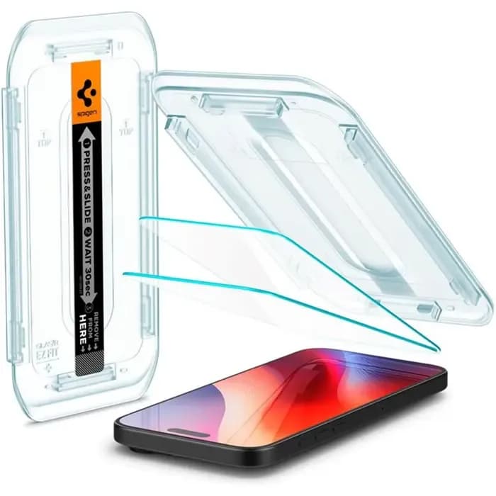 Zaštitno staklo za mobitel Spigen Glas tR EZ Fit, za Apple iPhone 16 Pro, 2 komada + okvir za instalaciju