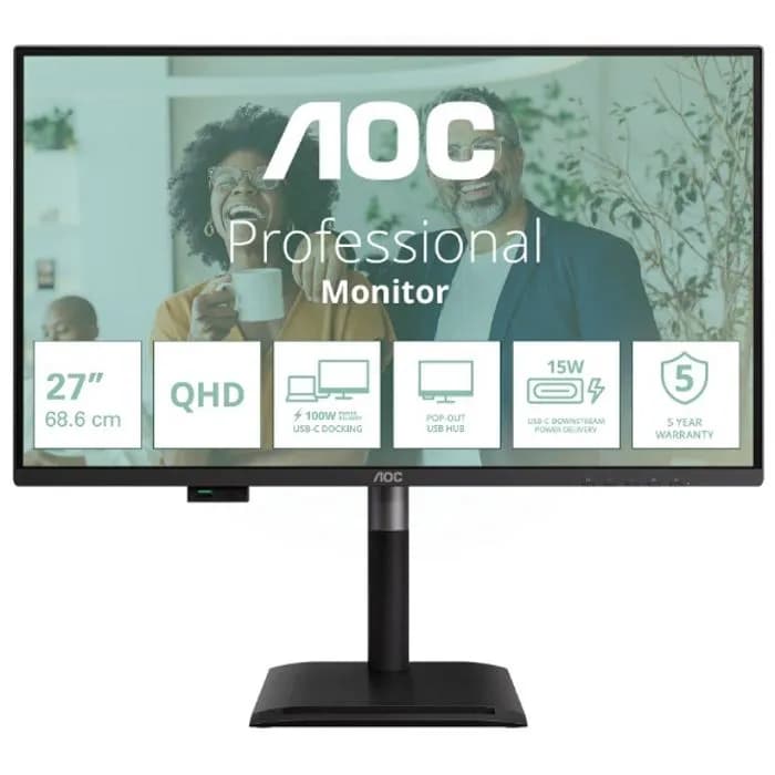 Monitor AOC 27" Q27P4CV, IPS, Adaptive-Sync 120Hz, HDMI, DP, 4xUSB 3.2, 2xUSB-C, RJ45, Zvučnici, Pivot, 2K