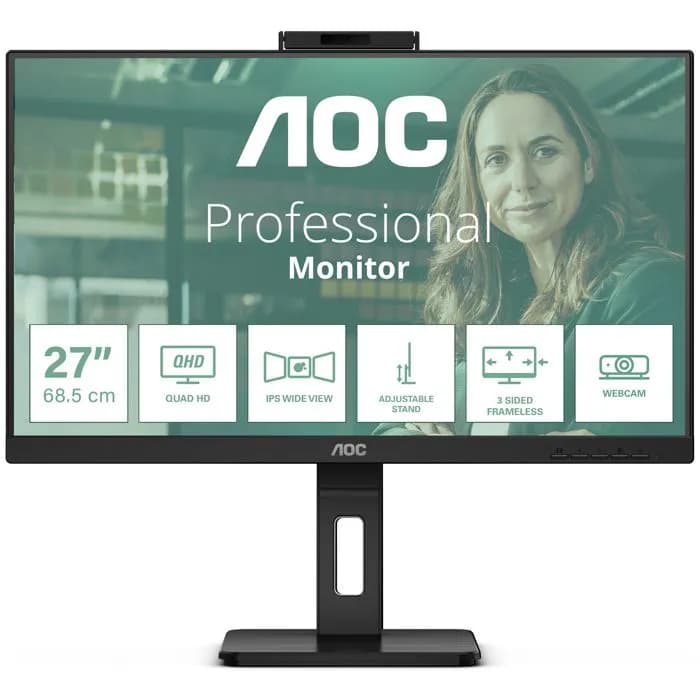 Monitor AOC 27" Q27P3QW, IPS, Adaptive-Sync 100Hz, 2xHDMI, DP, 4xUSB 3.2, Zvučnici, Kamera, Pivot, 2K