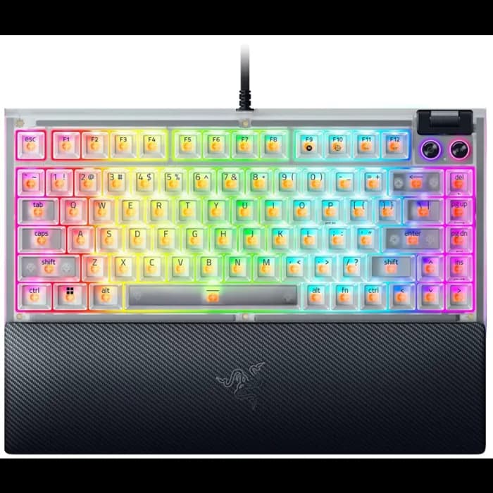Tipkovnica Razer BlackWidow V4 75%, žičana, gaming, mehanička, tactile switches, US Layout, RGB, Phantom White, RZ03-05003500-R3M1