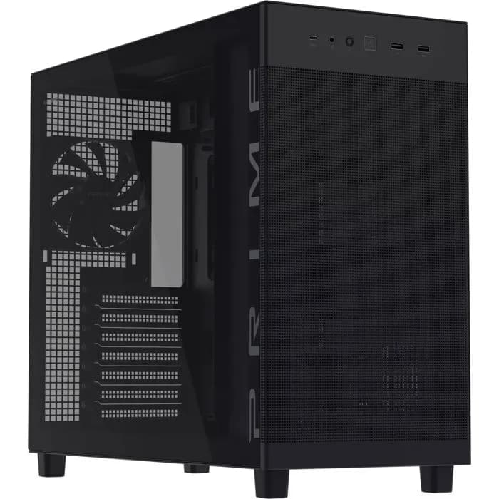 Kućište Asus Prime AP303, Mid tower, kaljeno staklo, bez napajanja, ATX, crno