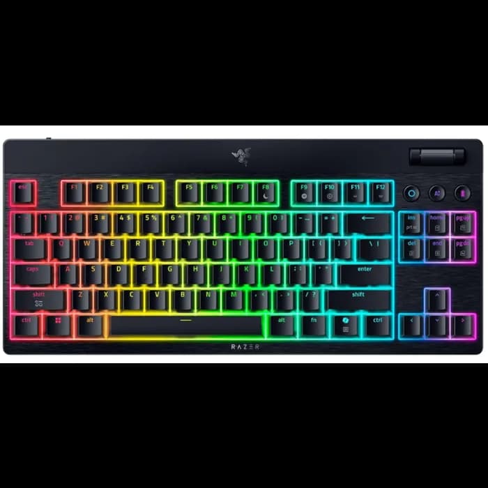 Tipkovnica Razer BlackWidow V4 Low-profile Tenkeyless HyperSpeed, bežična, gaming, mehanička, yellow mechanical silent switches, RGB, US/HR Layout, Black, RZ03-05450100-R3M1