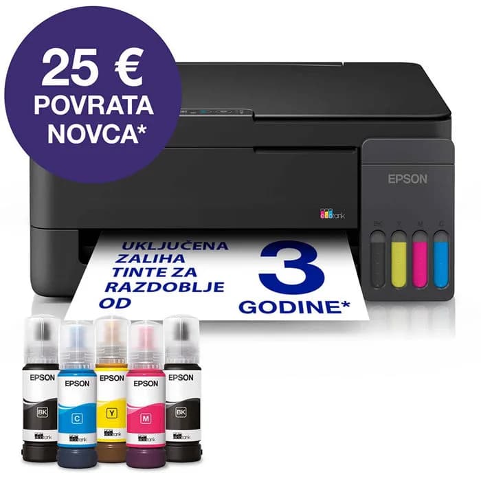 Printer Epson Ecotank L3350, CISS, ispis, kopirka, skener, USB, WiFi, A4