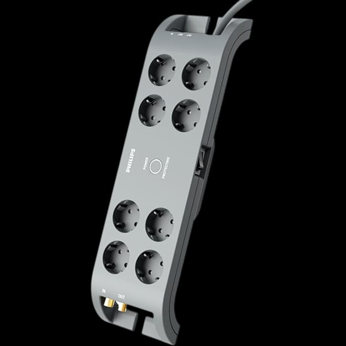 Produžna letva Philips SPN5185A/58, prenaponska zaštita, 8xŠuko, Phone, Coax, 2.0m, crna