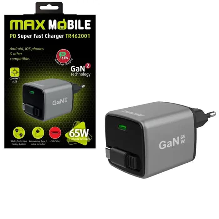 Strujni punjač Max Mobile, 65W Quick Charge, USB-C, Gray