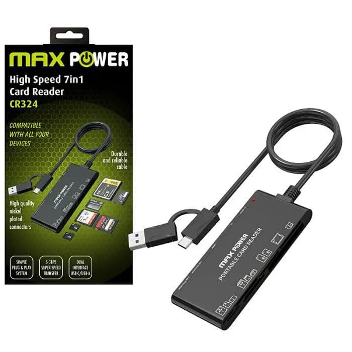 Čitač kartica 7-u-1 MaxPower CR324, USB-C, crni