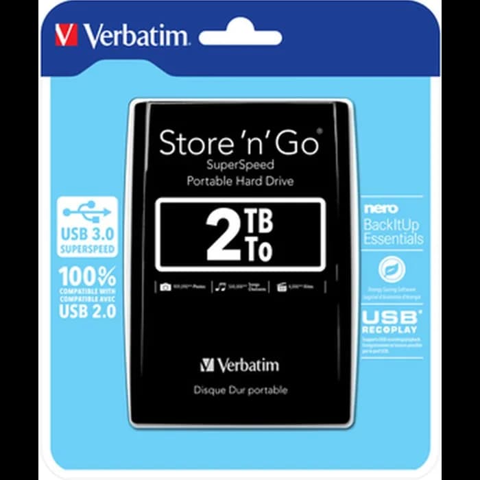 Eksterni disk Verbatim 53177, 2TB, USB 3.0 Gen1, crni