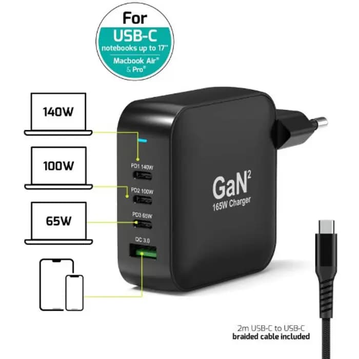 Strujni punjač Port, 165W, USB-C, Black