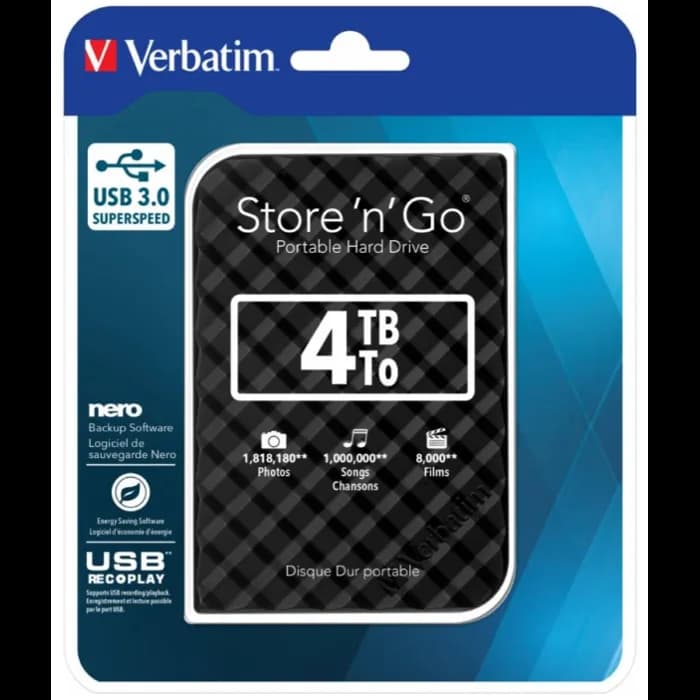 Eksterni disk Verbatim 53223, 4TB, USD 3.0, Black