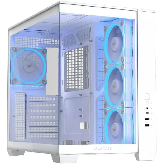 ASUS A32 PLUS ARGB TG ATX case White, support for 360mm radiators and 420mm graphics cards, four pre-installed ARGB fans and clean cable management