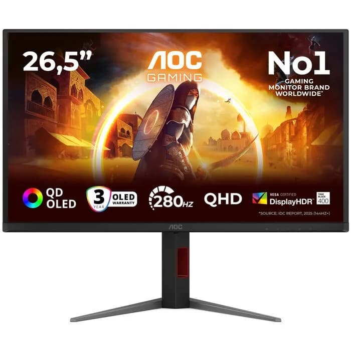 Monitor AOC 26.5" Q27G4ZD, QD-OLED, gaming, Adaptive-Sync 280Hz, 0.03ms (GTG), HDR400, 2xHDMI, DP, 4xUSB 3.2, Pivot, 2K