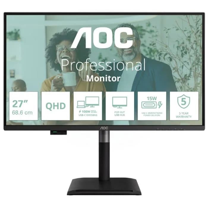 Monitor AOC 27" Q27P4CV, IPS, Adaptive-Sync 120Hz, HDMI, DP, 4xUSB 3.2, 2xUSB-C, RJ45, Zvučnici, Pivot, 2K