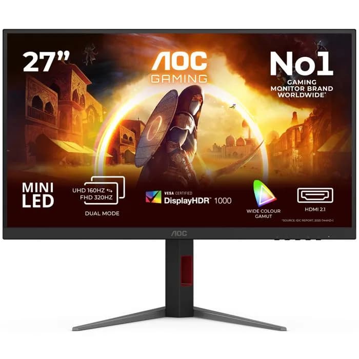 Monitor AOC 27" U27G4XM, Mini LED Fast IPS, gaming, Dual-Mode (4K 160Hz/FHD 320Hz), Adaptive-Sync, 1ms (GTG),HDR1000, HDMI, DP, 4xUSB 3.2, Pivot, 4K