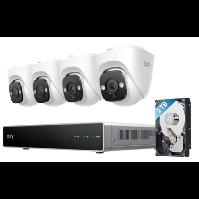 Sigurnosna kamera Eufy by Anker PoE NVR Security System E41, E8P10321, žičana, vanjska, 4K, detekcija pokreta, bijela, 4 komada + video snimač