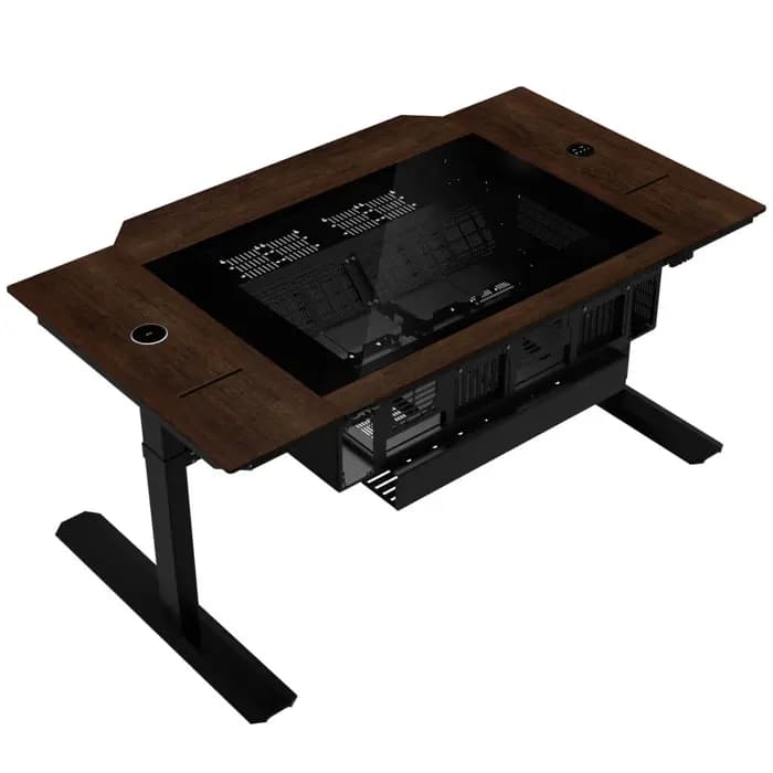 Kućište/stol Li DK-07 WOOD, Sit/stand, kaljeno staklo, drvo