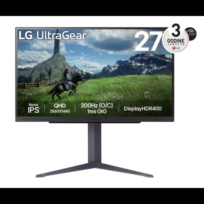 Monitor LG 27" 27GS85Q-B.AEU, Nano-IPS, gaming, AMD FreeSync Premium 200Hz, 1ms (GTG), HDR10, 2xHDMI, DP, USB, 2K