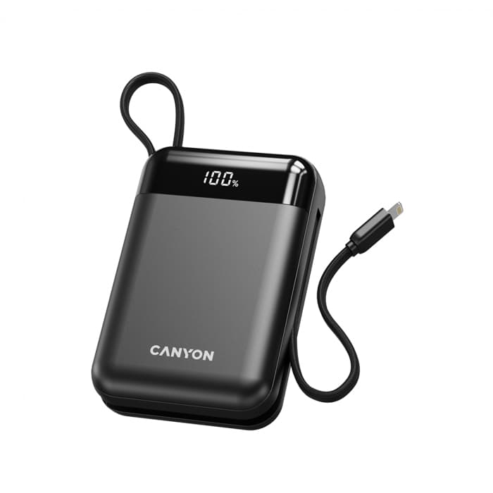 Powe bank Canyon OnPower 204, 20000mAh, 22.5W, USB-C, USB-A, Lightning, Crni