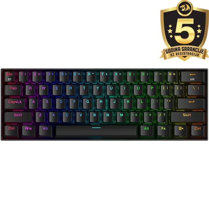Tipkovnica Redragon Draconic K530 Pro, bežična, bluetooth, gaming, mehanička, RGB, red switches, TKL, crna