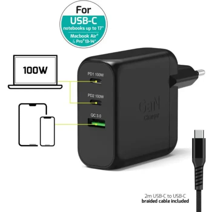Strujni punjač Port, 100W, USB-C, Black