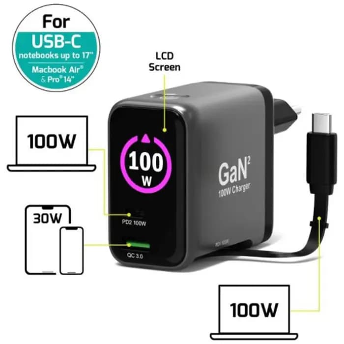 Strujni punjač Port, 100W, USB-C, Black