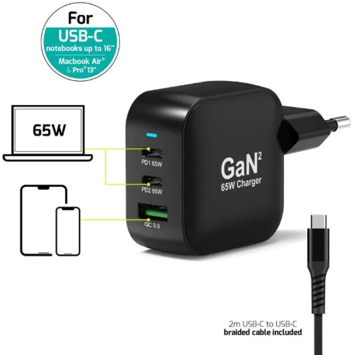 Strujni punjač Port, 65W, USB-C, Black