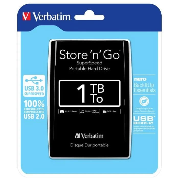 Eksterni disk Verbatim 53023, 1TB, USB 3.0, Gen1, Black