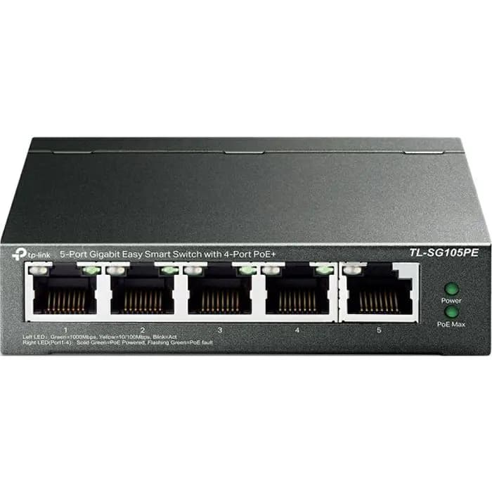 Switch TP-Link TL-SG105PE, 5 portni Gigabit, 1x10/100/1000Mbps, 4x10/100/1000Mbps PoE+ 30W, unmanaged, Black