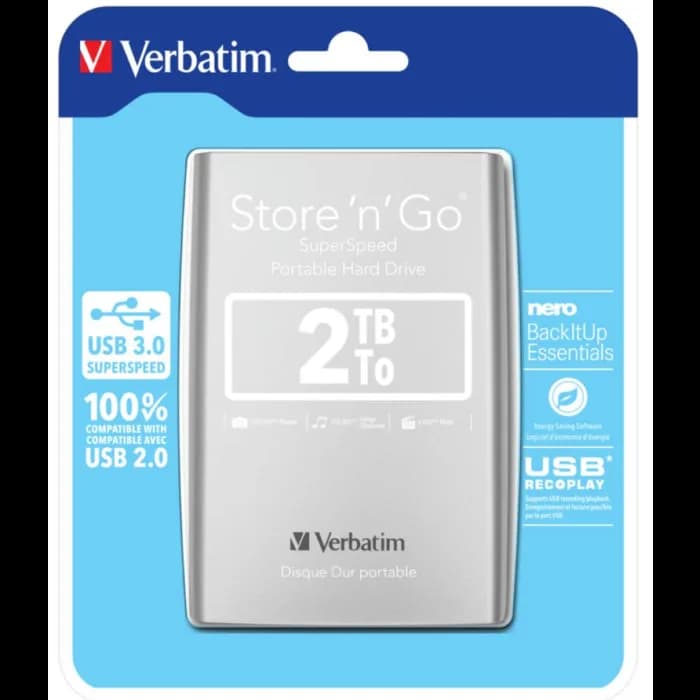 Eksterni disk Verbatim 53189, 2TB, USB 3.0, Gen 1, Silver