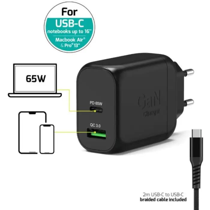 Stujni punjač Port, 65W, USB-C, Black