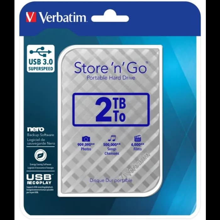 Eksterni disk Verbatim 53198, 2TB, USB 3.0, siva